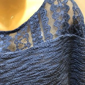 Soft Surroundings Long Sleeve Blue Sweater Shoulder Lace Panel Cotton Blend XL